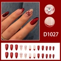 Long almond burgundy cat-eye press-on nails with 3D bow and French tip design - Wine Red Cat Eye Bow Style (D1027)