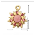 Detailed technical diagram showing dimensions of gold sun pendant with pink natural stone - Pink Sun Shape