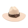 Beige wool felt jazz fedora with heart buckle and rhinestone embossed leather band - Beige