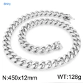 Silver-plated Cuban chain necklace for men in stainless steel 450x12mm 128g variant - 12mm Steel Color (45cm)