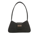 Classic black baguette bag for women with gold metal buckle and leather texture - Black