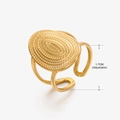 Adjustable golden stainless steel open ring featuring a unique concentric oval texture - Gold Ring 078