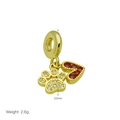Detail of golden heart and paw print pendant with size 25mm and weight 2.6g - DB2408013-F (Gold Paw Print Red Heart Pendant)