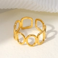 Minimalist gold titanium steel open ring with geometric hollow pattern design - Geometric Hollow Open Style / Gold