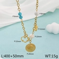 18K gold-plated stainless steel necklace with turquoise, pearls, and star heart charms - Multi-element Gold Coin with Star Heart Pendant (KN286195-FA)