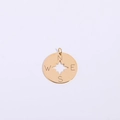 Detalle de un colgante de brújula chapado en oro con estrella y grabados NESW - Colgante Calado 25MM