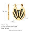 Detailansicht der 18k Gold-Ohrringe mit Muscheleinlage und genauen Maßen - Fächerförmige Muschelohrringe - Gold - Abalonemuschel