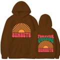 Sweat à capuche marron avec imprimés graphiques Sunset sur le devant et le dos - Café