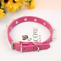 Collier réglable en cuir rose vif pour animaux avec perles et boucle en diamant - Rouge Rose