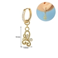 Gold hoop earring with hollow butterfly pendant and white cubic zirconia accents - Heart Butterfly