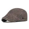 Vintage washed cotton flat cap in charcoal grey featuring adjustable bronze metal buckle - Adjustable / Coffee