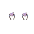 Orecchini a lobo a cuore rosa stile western con dettagli blu e zirconi scintillanti - Ferro di Cavallo a Cuore / Argento