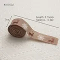 Christmas ribbon 5cm wide with reindeer and snowflake print on natural linen fabric roll - #16 (Burlap Red Reindeer Snowflake-5.0cm)