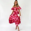 S / Rozerood met roze bloemen