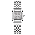 Elegant silver square watch with metal link strap and roman numerals on silver dial - Silver Steel Band Grey Dial