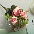Faux pink ranunculus flower bouquet with lush green leaves for home interior decor - Pink