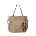 Grande borsa tote in nylon kaki con tasche a cerniera e tracolla regolabile - Cachi