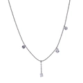 Silver bead chain necklace with multi-shaped white zircons in a Y-shaped drop style - White Zirconia Silver