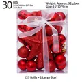 30-piece red Christmas ball set with glitter star topper in transparent gift box - 3CM (30 Pieces Set) / Red