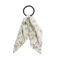 Floral print hair scrunchie with long ribbons in light green and purple flowers - Light Green Pink Purple Floral