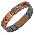 Two-tone black and bronze magnetic bracelet for men with engraved Lord's Prayer cross - Cross Logo Ancient Copper Half-Brushed (23.5x1.5cm)