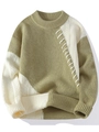 Herren Strickpullover mit Rundhalsausschnitt in Grasgrün und Creme und Zopfstrickmuster - 4XL / Grün