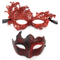 Venetian masquerade set with red lace eye mask and red-black gradient half-face mask - Phoenix Style-Black Deep Red Set