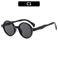 Klassische schwarze runde Retro-Sonnenbrille mit glänzendem Rahmen und dunkelgrauen Gläsern - Schwarzer Rahmen Graue Gläser