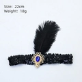 Bandeau Gatsby 1920 avec plumes noires, pierre bleue et paillettes pour soirée - Plume Paillette - Creux Gemme Bleue