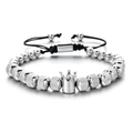 Bracciale vintage da uomo con corona in argento e cordino intrecciato nero regolabile su bianco - Corona d'Argento-8MM / Argento