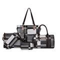 6-piece set of black and white plaid handbags made of PU leather with golden hardware - Black