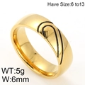 6mm golden stainless steel heart ring for couples, polished finish, sizes 6 to 13 - US 7 / Gold - Men's Style (KR47880-K)