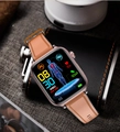 Rose gold smartwatch with light brown silicone strap showing ECG heart rate and steps - Rose Gold Case with Brown Strap