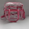 Pink PVC transparent tote bag with adjustable shoulder strap and mesh side pocket - Light Pink