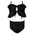 Maillot de bain deux pièces noir pour fille avec haut bandeau volanté et culotte haute - 104 / Ensemble Haut à Cordon Noir et Bas Simple