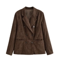 Women's dark coffee brown faux suede double breasted blazer with classic notched lapels - XS / Brown