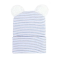 Dettagli del cappello in maglia a righe per neonati con due pompon bianchi morbidi - Blu Rosa Bianco