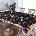 Neon glow party tablecloth with Let's Glow splatter patterns for birthday celebrations - Glow Tablecloth Style A