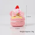 Portachiavi macaron rosa con fragola e fiocco, ciondolo dessert in PVC altezza 5,5cm - Rosa con laccetto rosa per cellulare