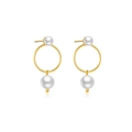 925 silver pearl drop earrings with golden metal rings and minimalist dual pearl design - 925 Silver / 18K Gold (Pearl Pendant)