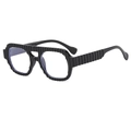 Retro pilot sunglasses with black ribbed texture frame and anti-blue light lenses - Black Frame