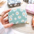 Daisy print PU leather coin purse in mint green, gray, pink, orange, and white colors - 10.5*8.5*2.5cm / Green