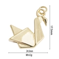 Detailed size view of golden paper crane pendant measuring 17.5mm by 24.5mm and 4.3g - Gold Paper Crane