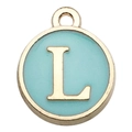 Light blue enamel round letter L charm with gold plating for DIY jewelry making - Double-Sided Letter L / 1 Piece (12x14mm) / Green