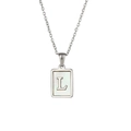 Silver titanium steel necklace with rectangular white shell pendant featuring letter L - Letter L