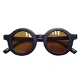 Kids vintage round matte purple sunglasses with dark amber tinted lenses for 1-8 years - Frosted Dark Blue Frame Tea Lens