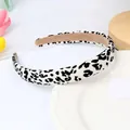 Minimalist beige leopard print sponge headband with non-slip velvet inner lining - White Leopard Print