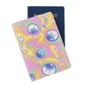 Pink passport cover with blue eye print and bone patterns made of durable faux leather - Blue Eye & Bone