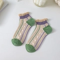 Calze corte in cotone bianco e viola con motivi a cuore e bordi in pizzo a balze - Taglia unica / Farfalla Beige
