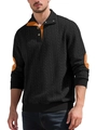 Maglione uomo nero a trecce con fodera del colletto e toppe sui gomiti arancioni - S / Nero